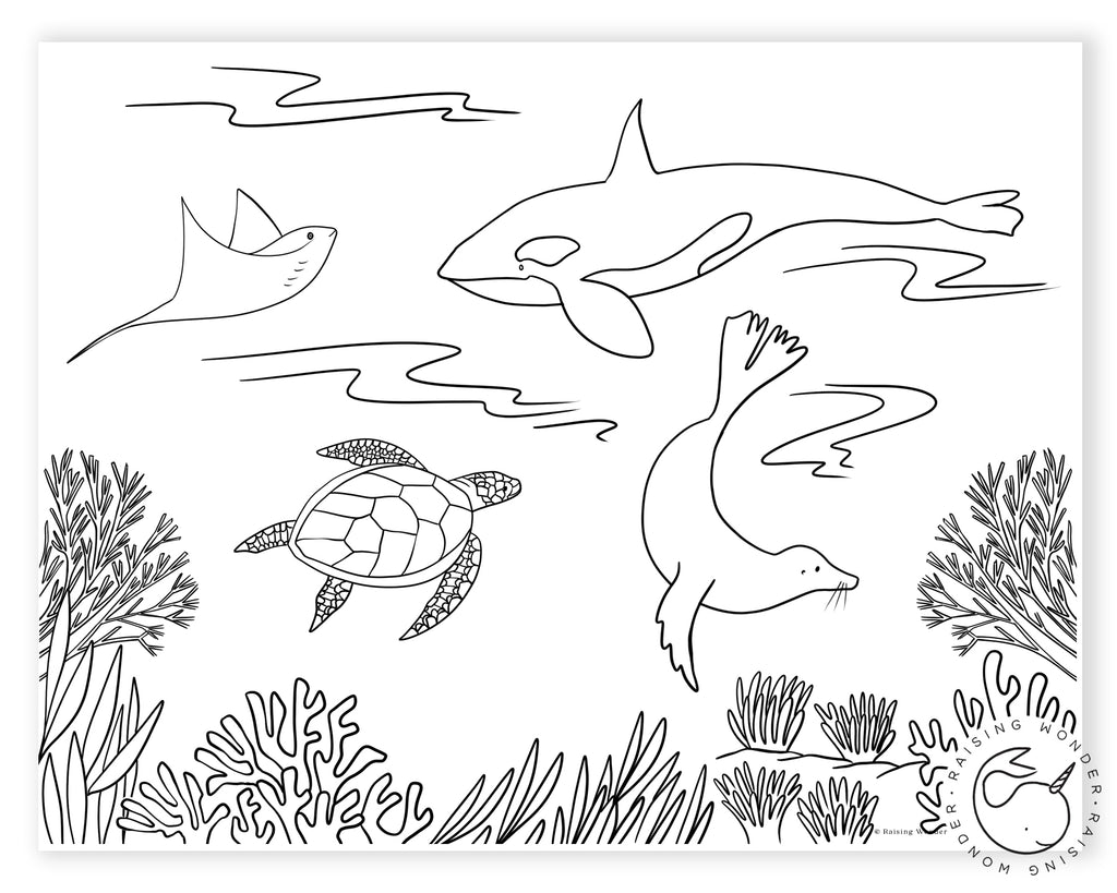 Single Coloring Page-Sea Animals