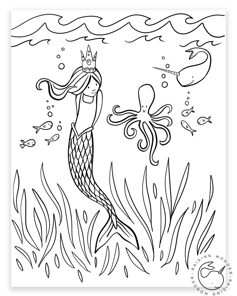 Single Coloring Page-Mermaid and Octopus