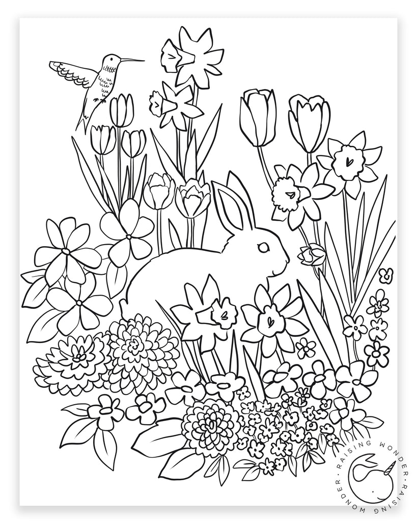 Single Coloring Page-Bunny in Flowers