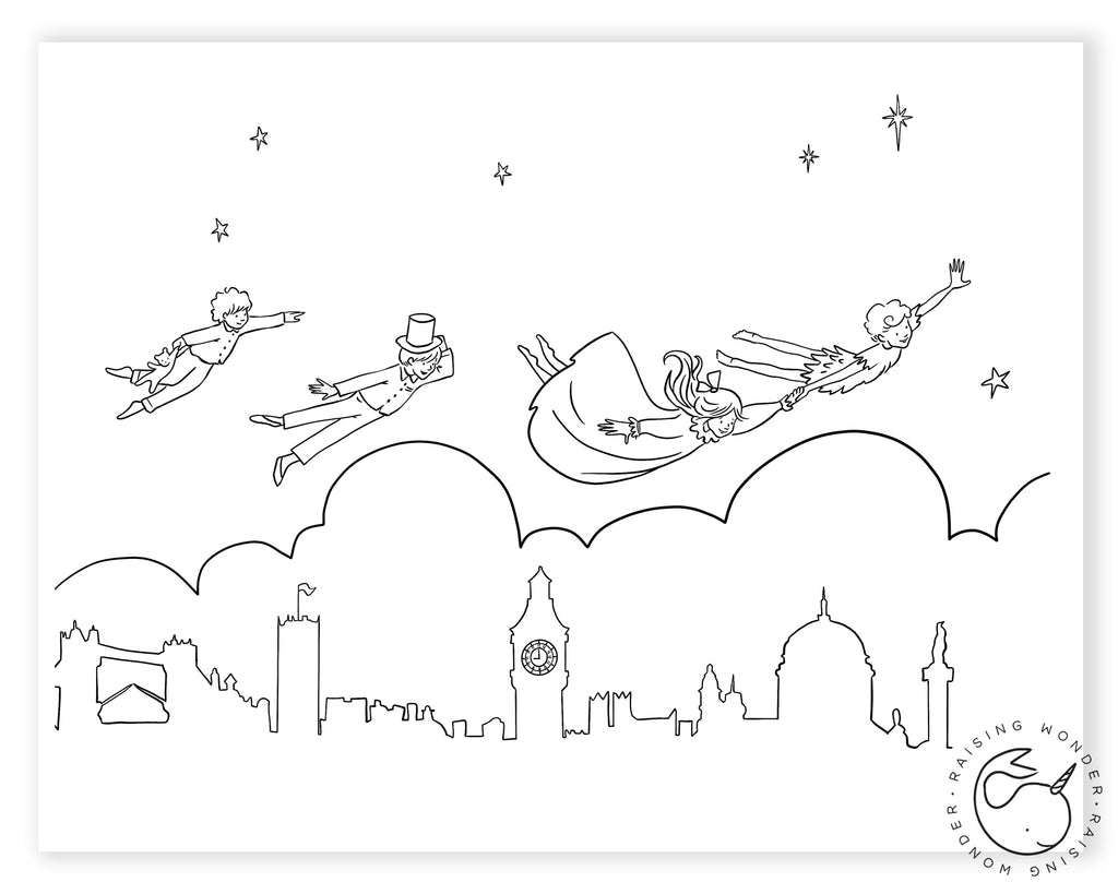 Single Coloring Page-Peter Pan Flying