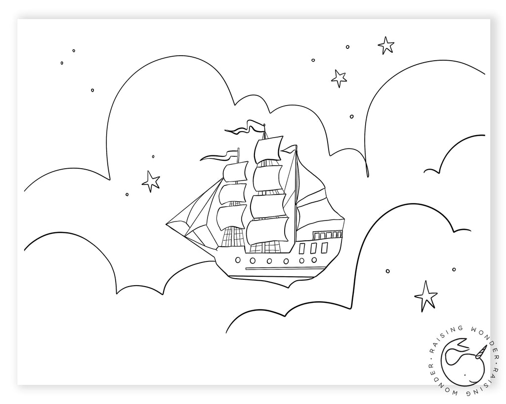 Single Coloring Page-Peter Pan Pirate Ship
