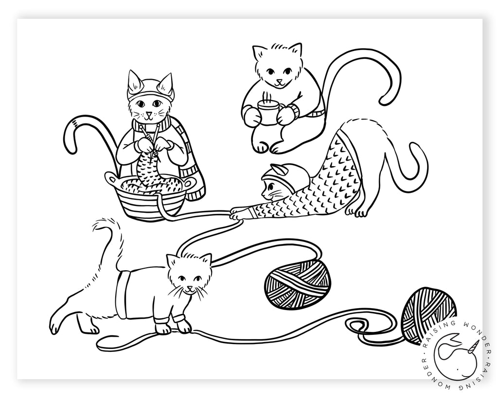 Single Coloring Page-Kitty Knitting