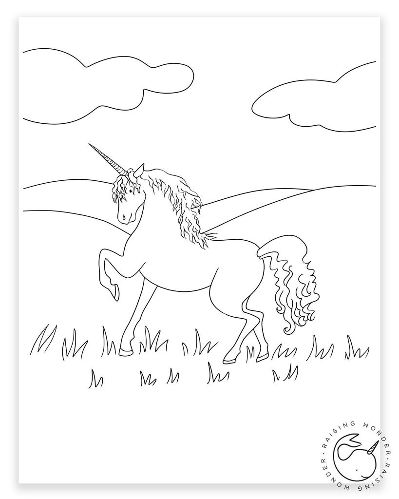Single Coloring Page-Unicorn and Clouds