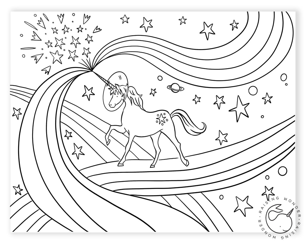 Single Coloring Page-Unicorn and Space