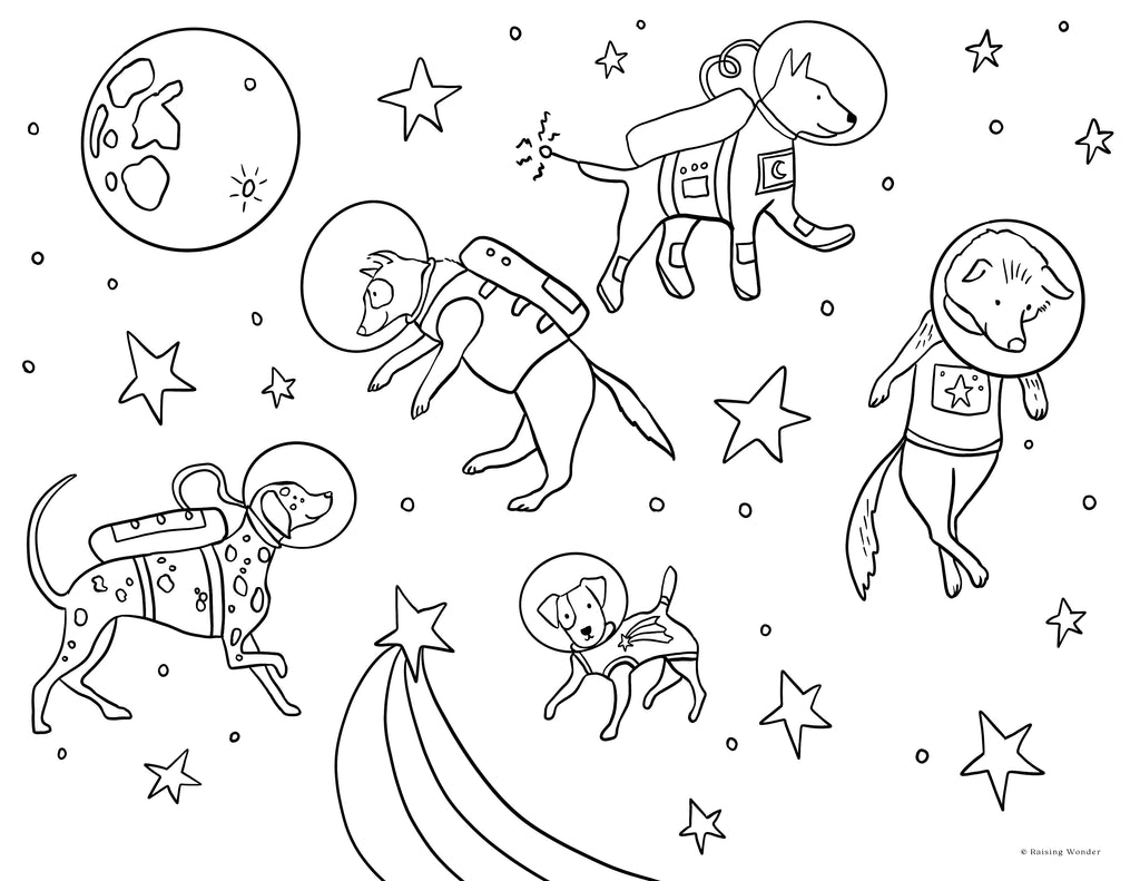 Single Coloring Page-Space Dogs